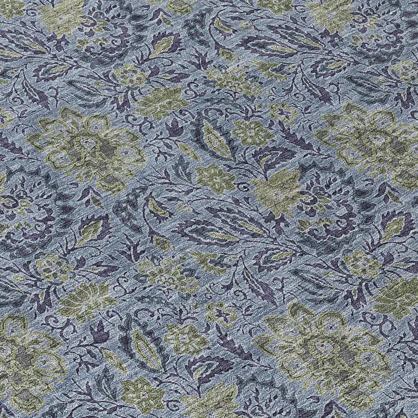 Denim Blue Navy Blue And Gray Floral Washable Indoor Outdoor Area Rug Photo 5