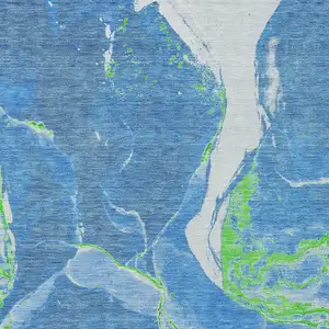 Photo of Denim Blue Neon Green And Ivory Abstract Washable Indoor Outdoor Area Rug