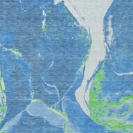 Denim Blue Neon Green And Ivory Abstract Washable Indoor Outdoor Area Rug Photo 6