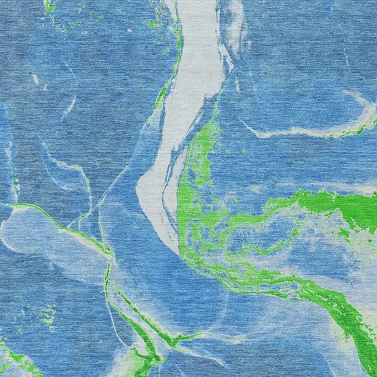 Denim Blue Neon Green And Ivory Abstract Washable Indoor Outdoor Area Rug Photo 6