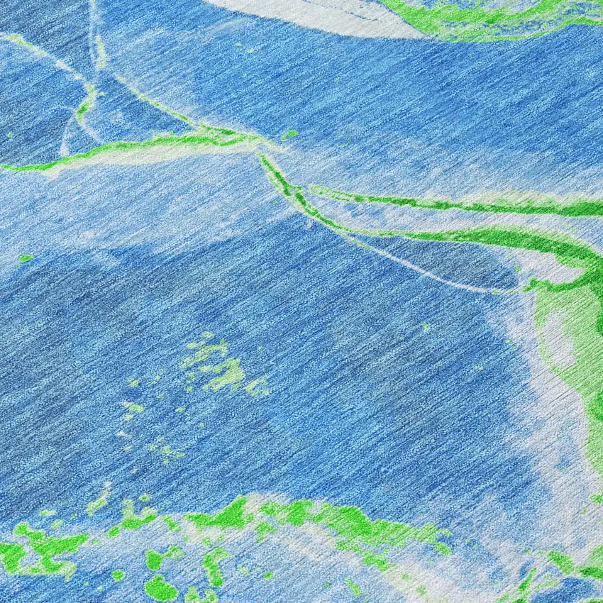 Denim Blue Neon Green And Ivory Abstract Washable Indoor Outdoor Area Rug Photo 5