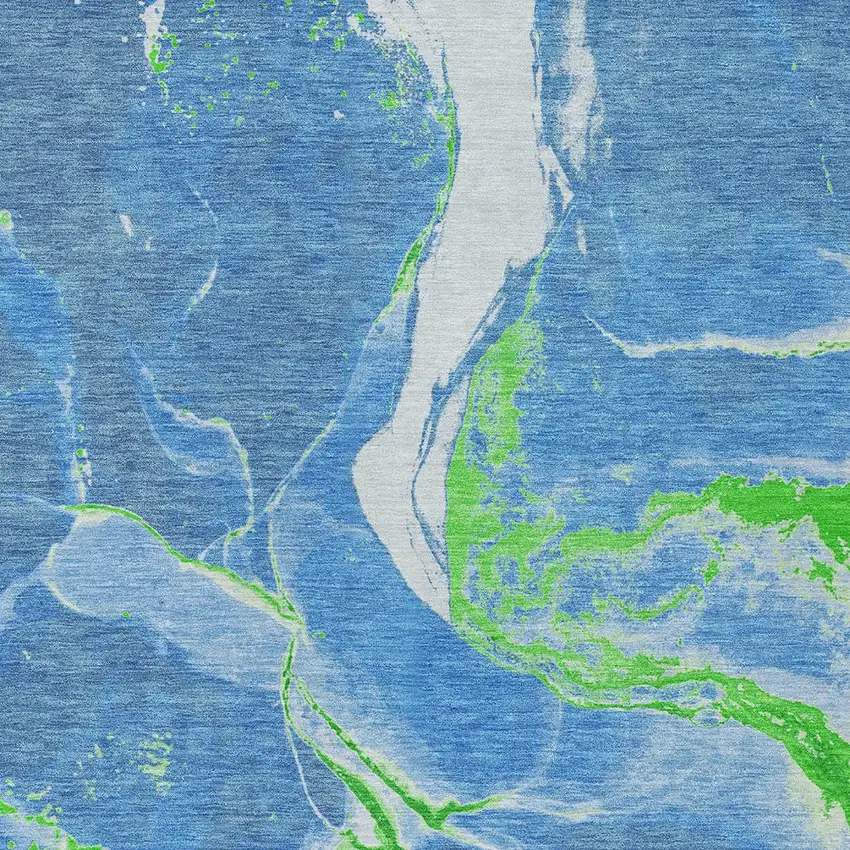 Denim Blue Neon Green And Ivory Abstract Washable Indoor Outdoor Area Rug Photo 6