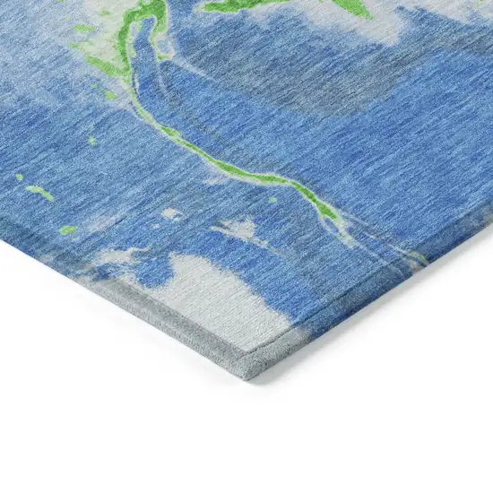 Denim Blue Neon Green And Ivory Abstract Washable Indoor Outdoor Area Rug Photo 4