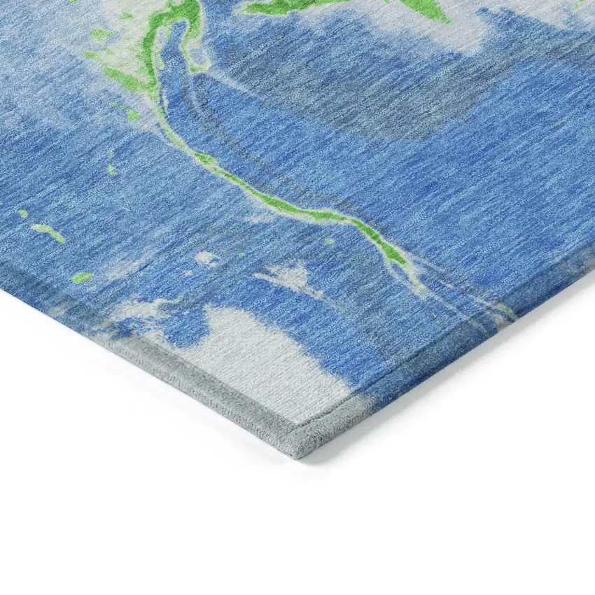Denim Blue Neon Green And Ivory Abstract Washable Indoor Outdoor Area Rug Photo 4