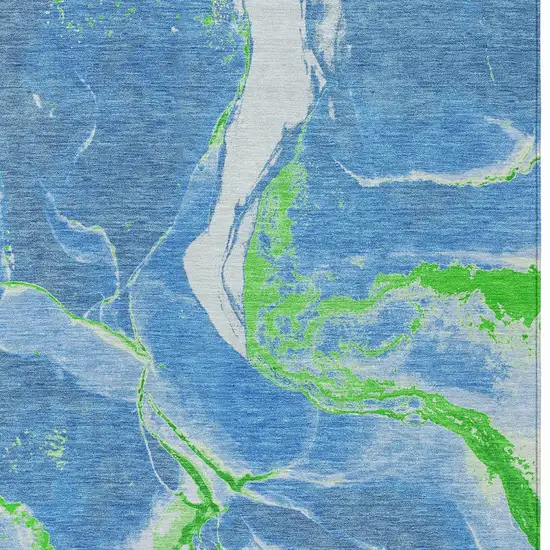 Denim Blue Neon Green And Ivory Abstract Washable Indoor Outdoor Area Rug Photo 6