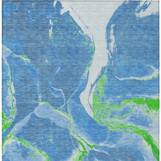 Denim Blue Neon Green And Ivory Abstract Washable Indoor Outdoor Area Rug Photo 7
