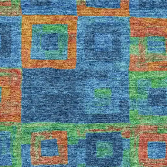 Denim Blue Orange And Green Geometric Washable Area Rug With UV Protection Photo 2