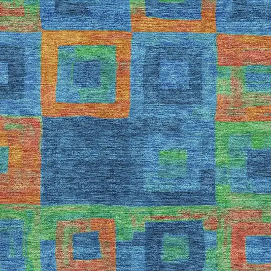 Denim Blue Orange And Green Geometric Washable Area Rug With UV Protection Photo 2