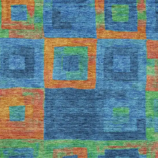 Denim Blue Orange And Green Geometric Washable Area Rug With UV Protection Photo 2