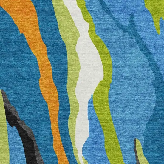 Denim Blue Orange And Lime Green Abstract Washable Area Rug With UV Protection Photo 6