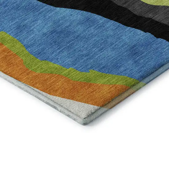 Denim Blue Orange And Lime Green Abstract Washable Area Rug With UV Protection Photo 5