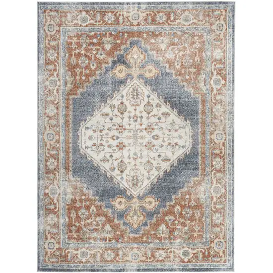 Denim Blue Oriental Power Loom Distressed Washable Area Rug Photo 8