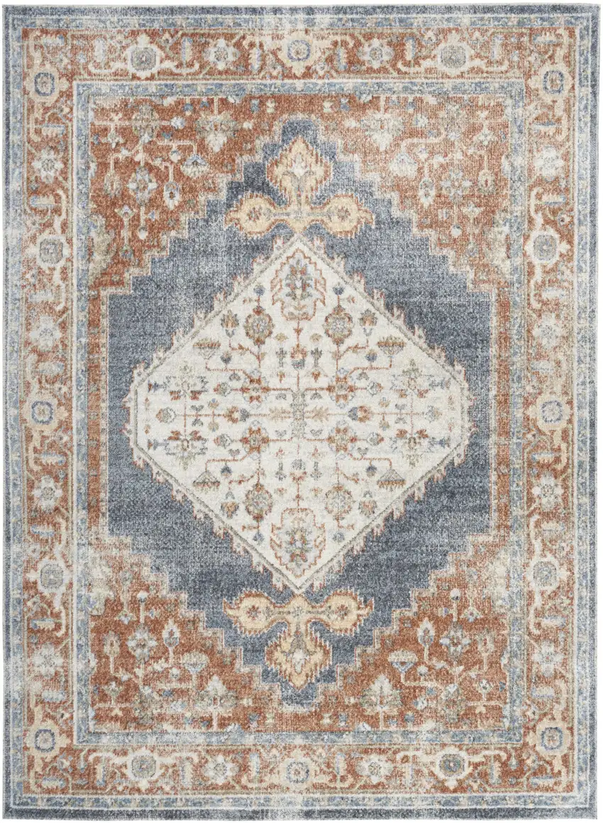 Denim Blue Oriental Power Loom Distressed Washable Area Rug Photo 8