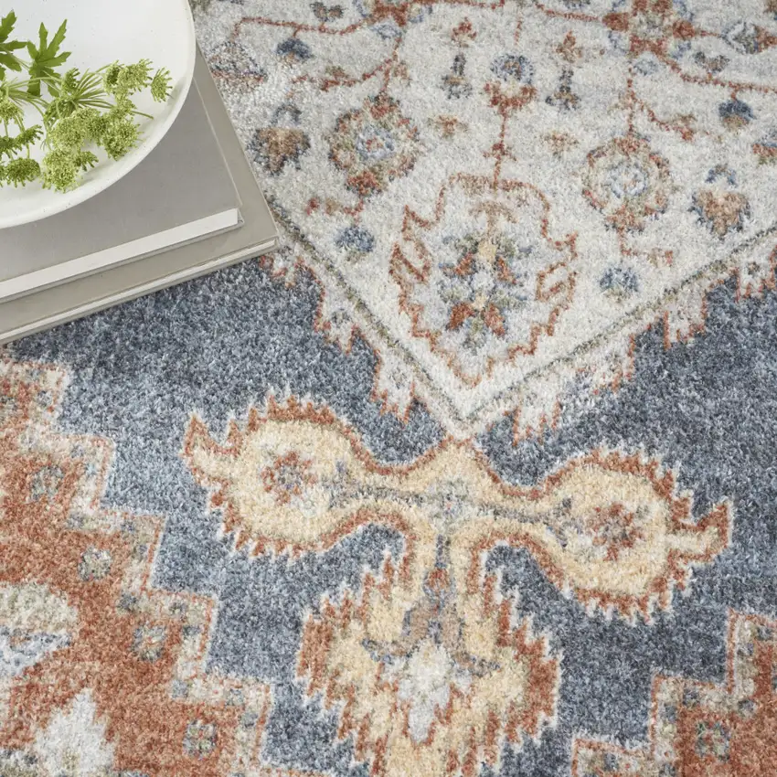 Denim Blue Oriental Power Loom Distressed Washable Area Rug Photo 7