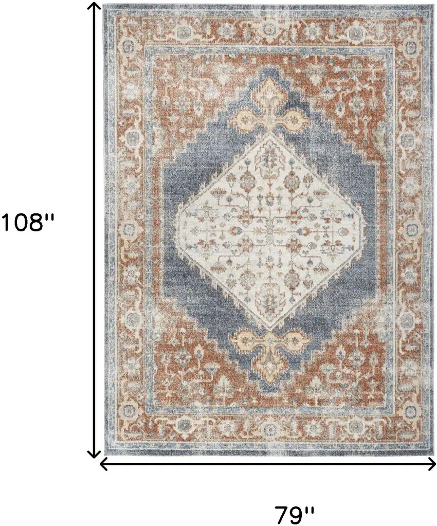 Denim Blue Oriental Power Loom Distressed Washable Area Rug Photo 9