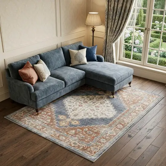 Denim Blue Oriental Power Loom Distressed Washable Area Rug Photo 2