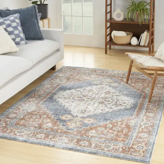 Denim Blue Oriental Power Loom Distressed Washable Area Rug Photo 5