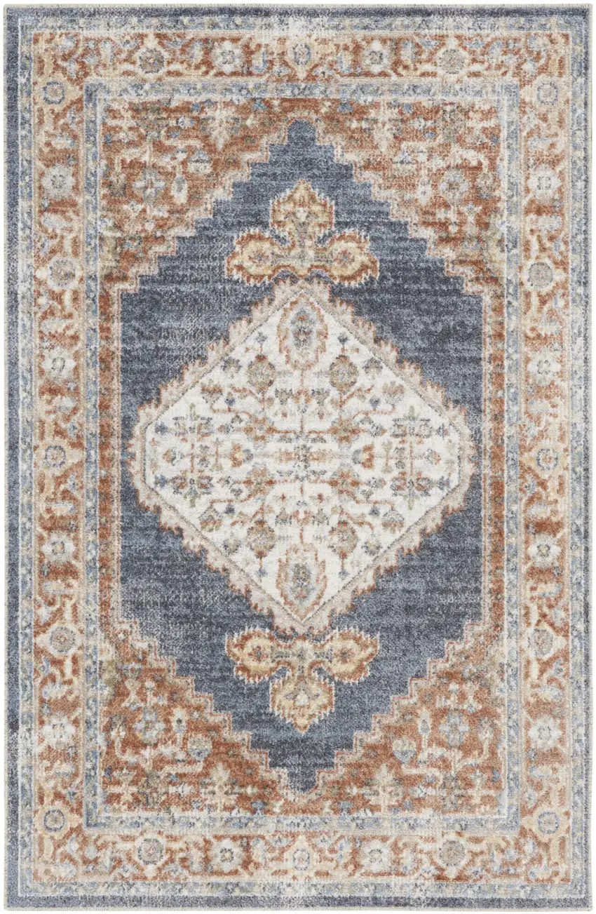 Denim Blue Oriental Power Loom Distressed Washable Area Rug Photo 1