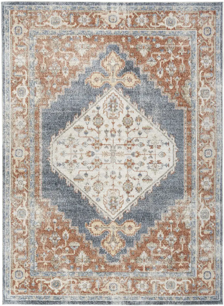 Denim Blue Oriental Power Loom Distressed Washable Area Rug Photo 1