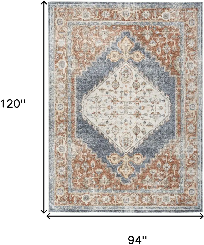 Denim Blue Oriental Power Loom Distressed Washable Area Rug Photo 9