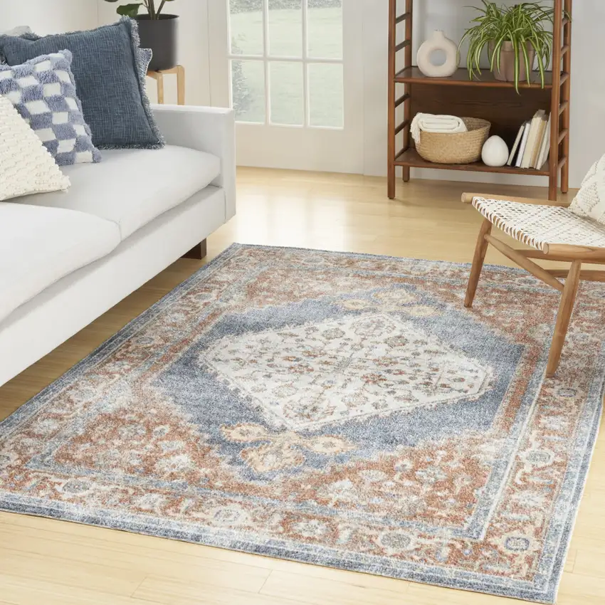 Denim Blue Oriental Power Loom Distressed Washable Area Rug Photo 4