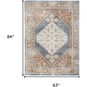 Photo of Denim Blue Oriental Power Loom Distressed Washable Area Rug