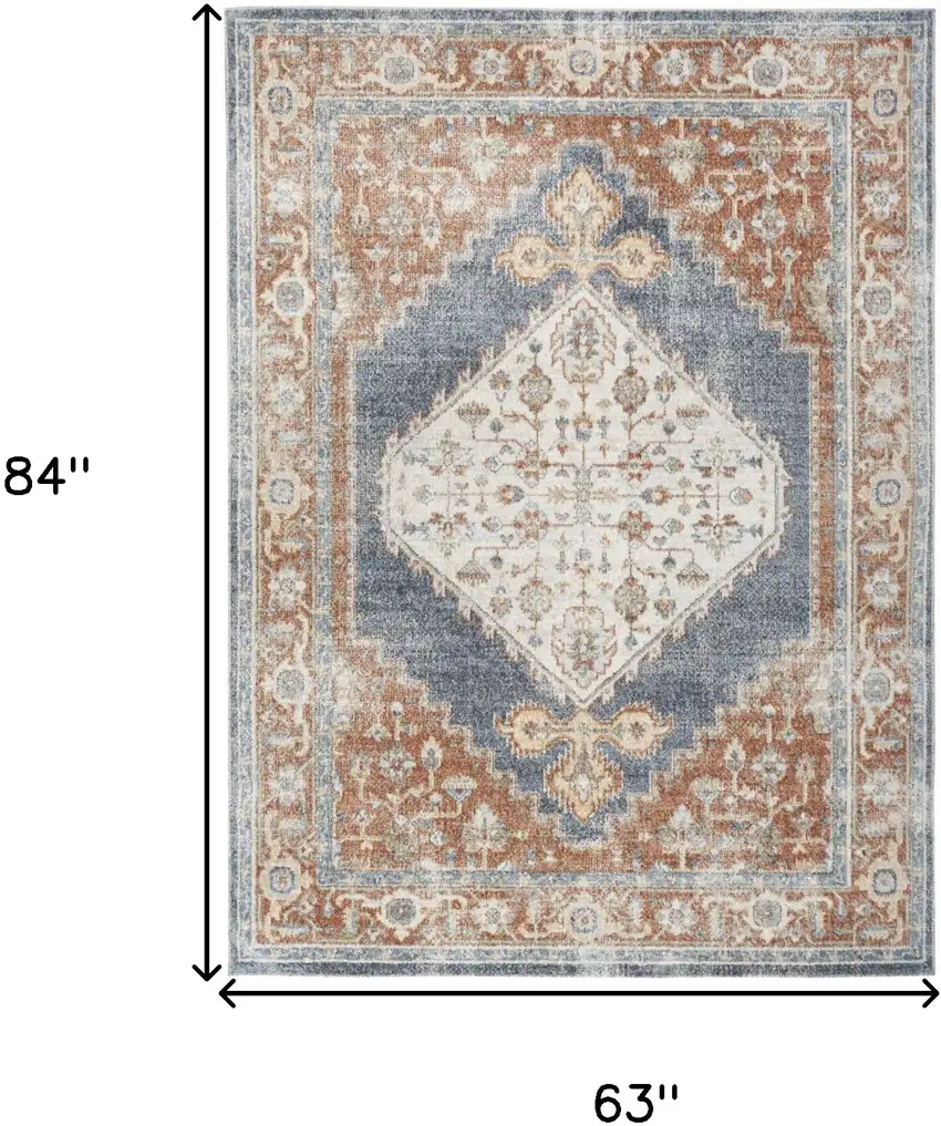Denim Blue Oriental Power Loom Distressed Washable Area Rug Photo 4
