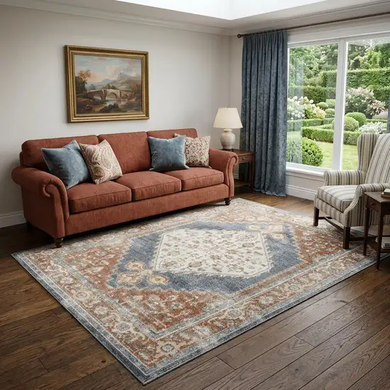 Denim Blue Oriental Power Loom Distressed Washable Area Rug Photo 1