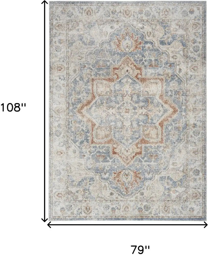 Denim Blue Oriental Power Loom Washable Area Rug Photo 2