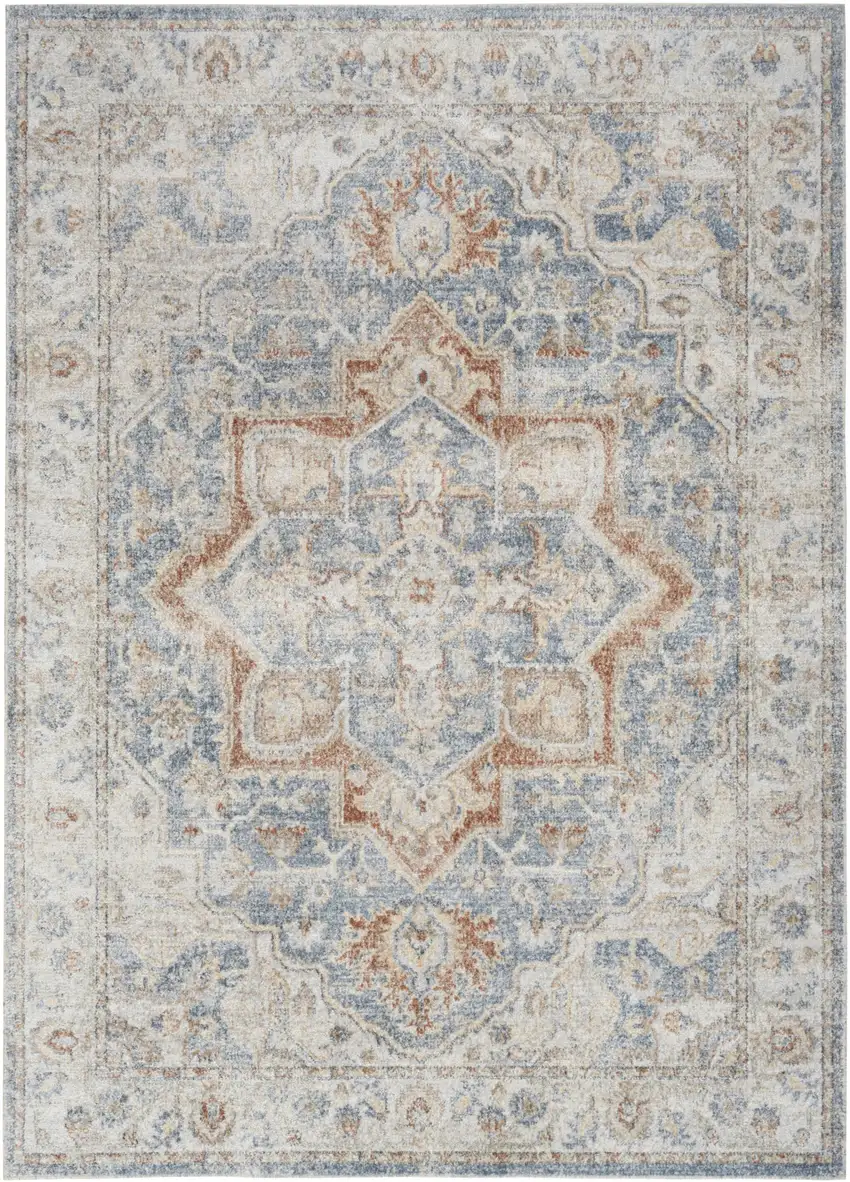Denim Blue Oriental Power Loom Washable Area Rug Photo 5