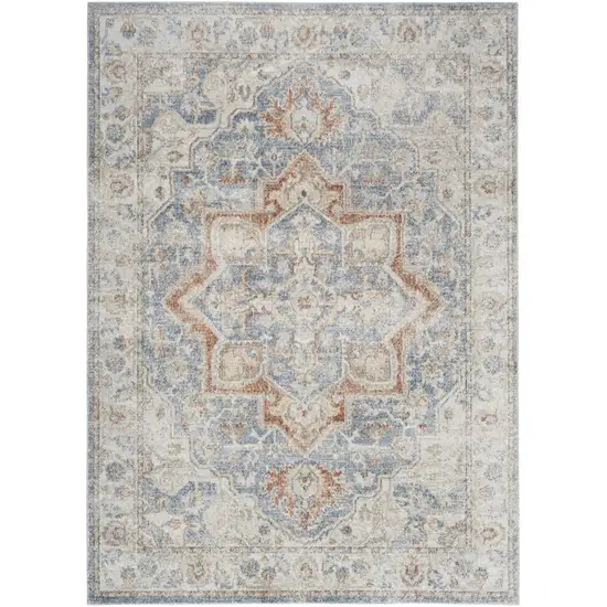 Denim Blue Oriental Power Loom Washable Area Rug Photo 1
