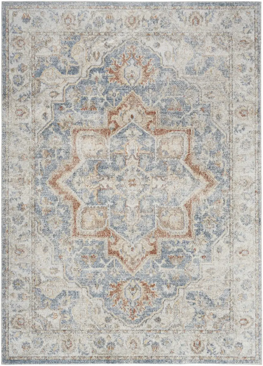 Denim Blue Oriental Power Loom Washable Area Rug Photo 1