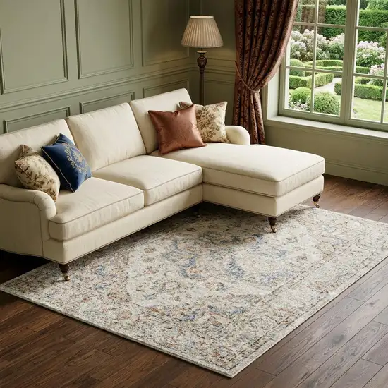 Denim Blue Oriental Power Loom Washable Area Rug Photo 1