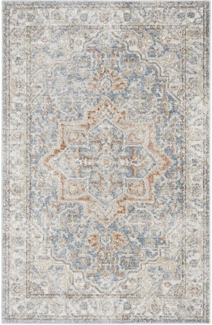 Denim Blue Oriental Power Loom Washable Area Rug Photo 1