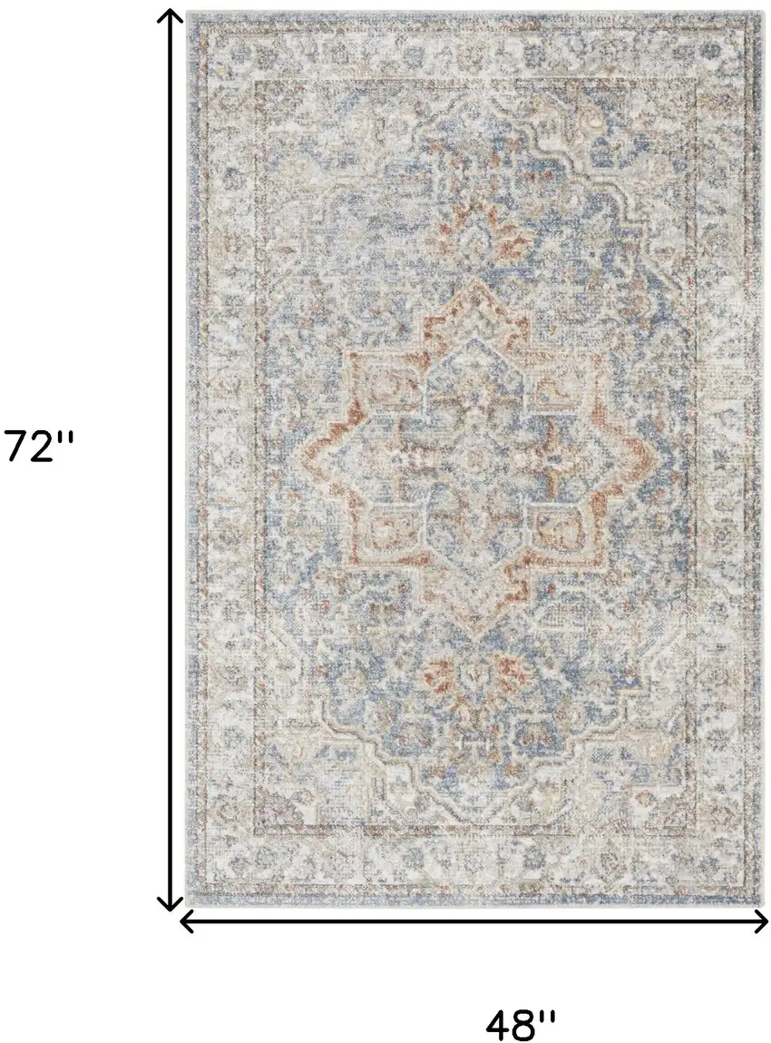 Denim Blue Oriental Power Loom Washable Area Rug Photo 6