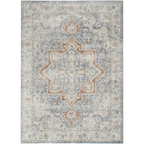 Denim Blue Oriental Power Loom Washable Area Rug Photo 1
