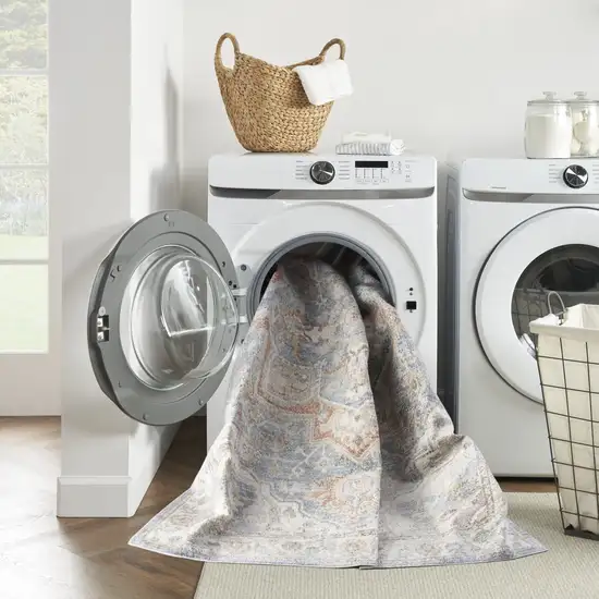 Denim Blue Oriental Power Loom Washable Area Rug Photo 5