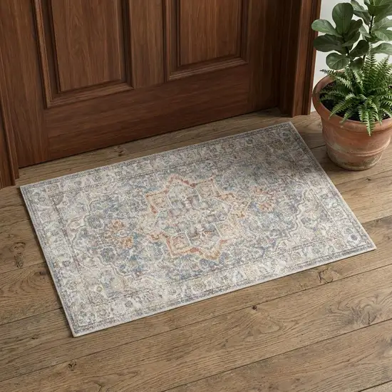 Denim Blue Oriental Power Loom Washable Area Rug Photo 1