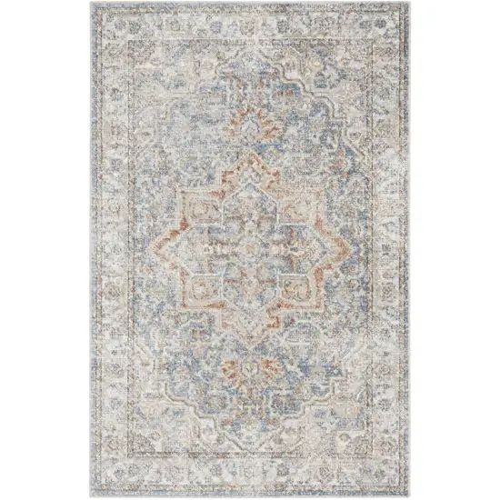 Denim Blue Oriental Power Loom Washable Area Rug Photo 1