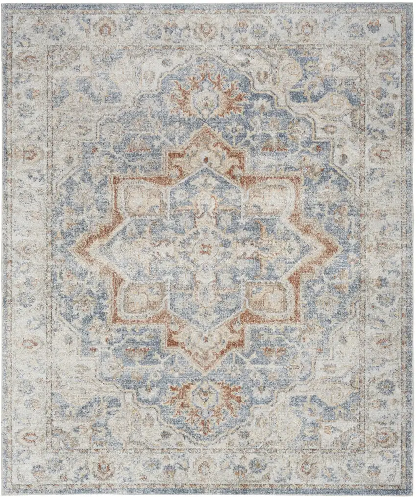 Denim Blue Oriental Power Loom Washable Area Rug Photo 1