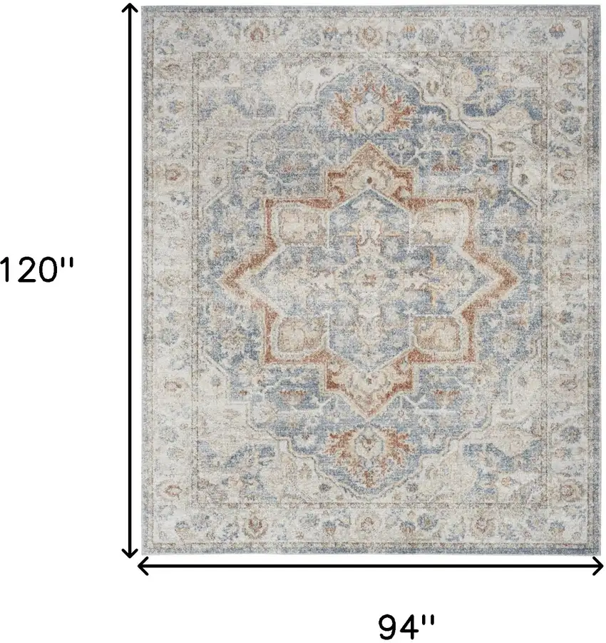 Denim Blue Oriental Power Loom Washable Area Rug Photo 8