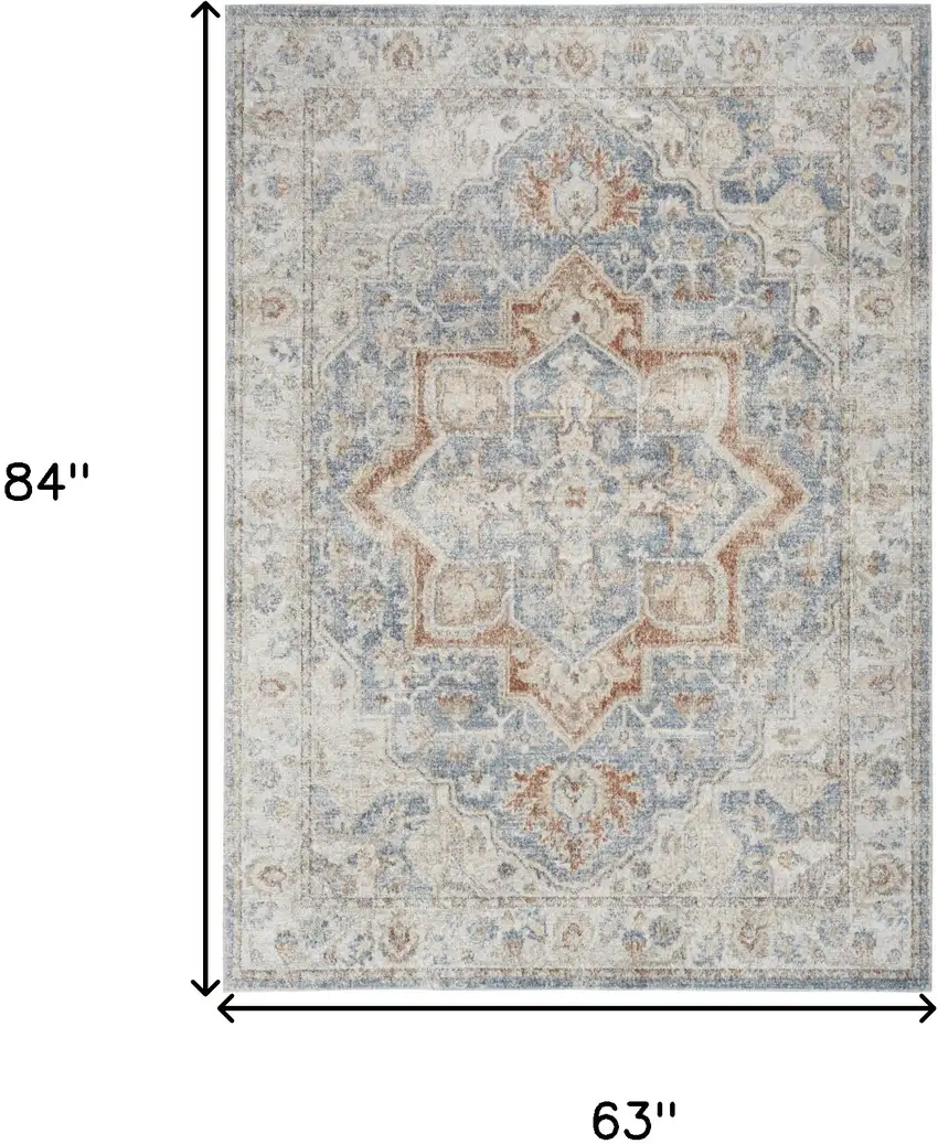 Denim Blue Oriental Power Loom Washable Area Rug Photo 7