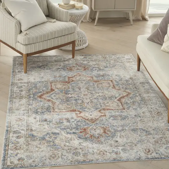 Denim Blue Oriental Power Loom Washable Area Rug Photo 3