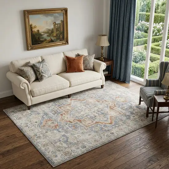 Denim Blue Oriental Power Loom Washable Area Rug Photo 1