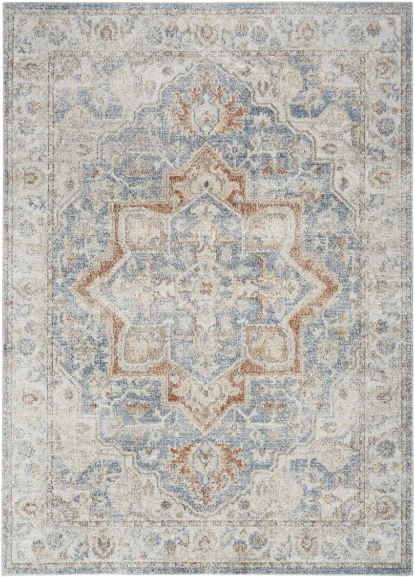 Denim Blue Oriental Power Loom Washable Area Rug Photo 1