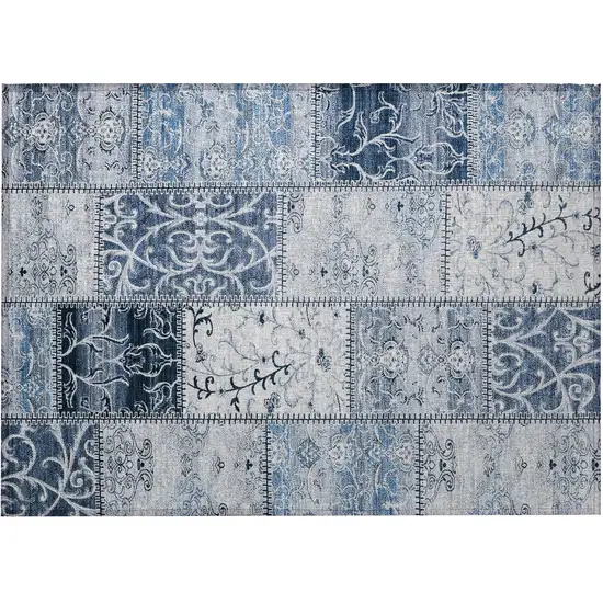 Denim Blue Patchwork Washable Non Skid Indoor Outdoor Area Rug Photo 5