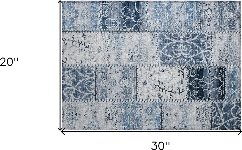 Denim Blue Patchwork Washable Non Skid Indoor Outdoor Area Rug Photo 3