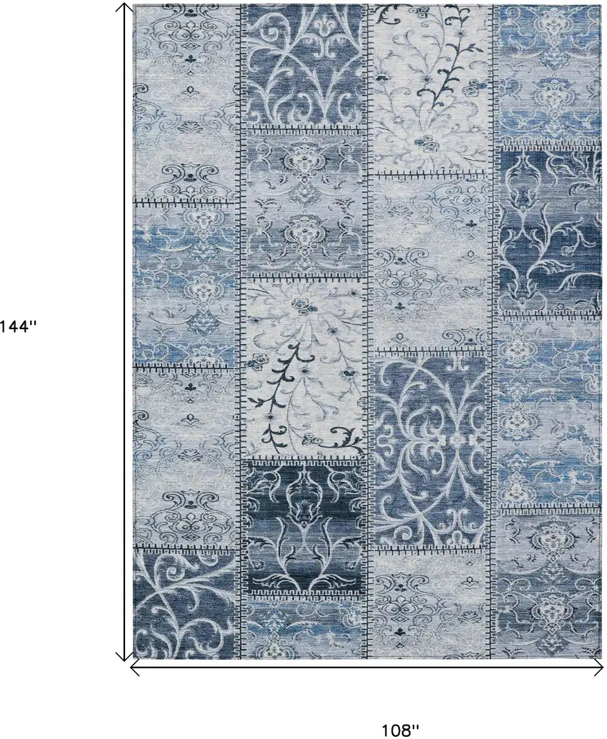 Denim Blue Patchwork Washable Non Skid Indoor Outdoor Area Rug Photo 3