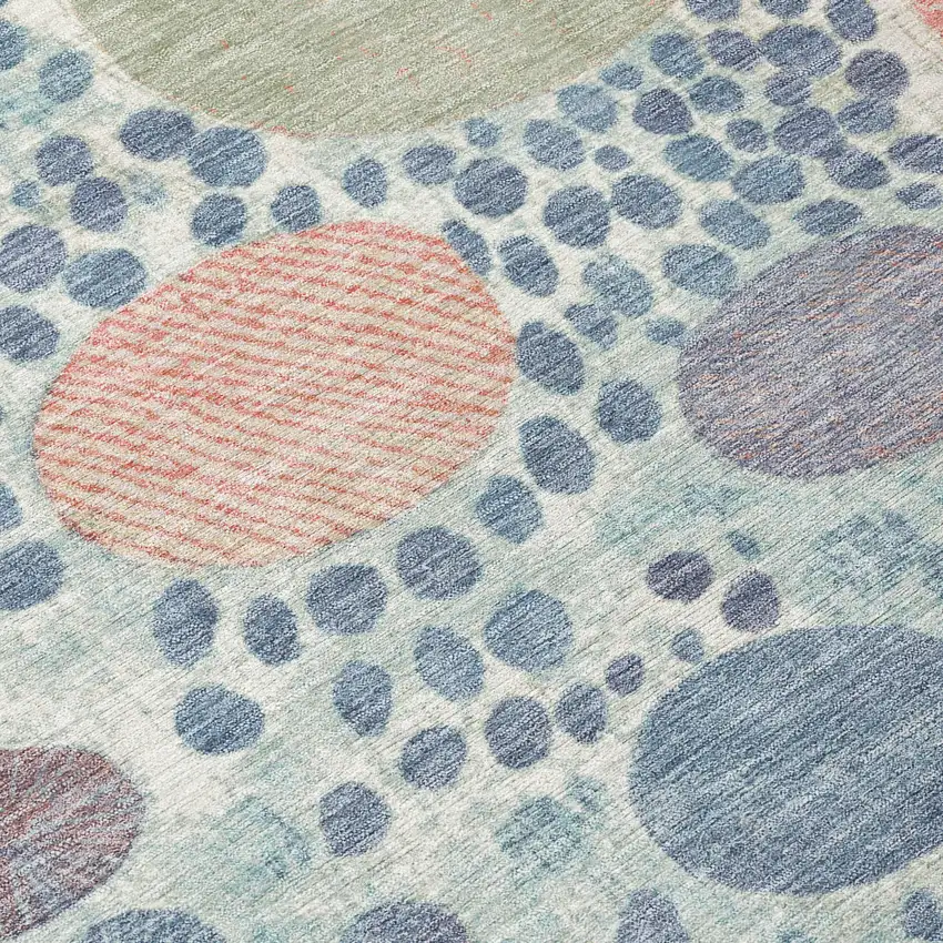 Denim Blue Peach And Artichoke Green Geometric Washable Indoor Outdoor Area Rug Photo 3