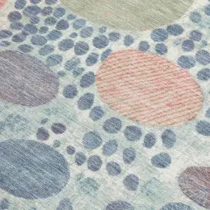 Photo of Denim Blue Peach And Artichoke Green Geometric Washable Indoor Outdoor Area Rug